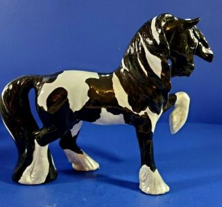 Ceramic Horse Hand Painted Gypsy Vanner - Black And White - Signed By Artist