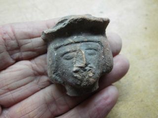 Rare Pre Columbian Mayan / Aztec Clay Great Figure Head B - 24