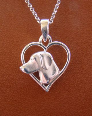 Small Sterling Silver Weimaraner Head Study On A Heart Pendant