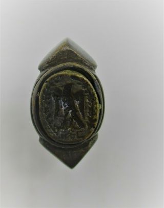 Circa 200 - 300ad Ancient Roman Ar Silvered Signet Ring With Eagle Depiction