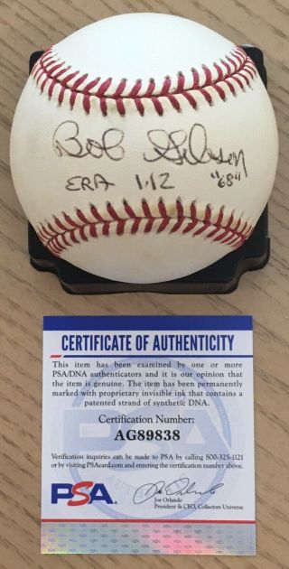 Vintage Bob Gibson W/era 1.  12 " 68 " Signed Psa/dna Authenticated Mlb Baseball