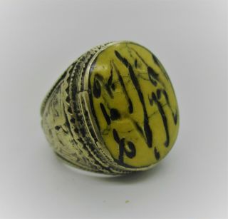 Late Medieval Islamic Silver Ring With Stone And Caligraphy