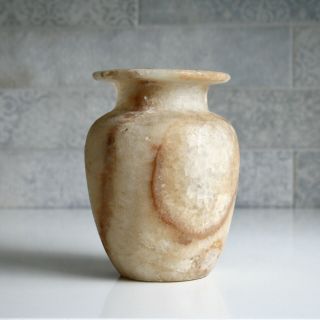 Alabaster Marble Carved Vase.  Hand Made Jar.  Textured Stone Vessel.  Translucent.