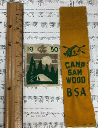 Boy Scout Bsa 1950 Camp Sam Wood Felt Patch And Book Mark