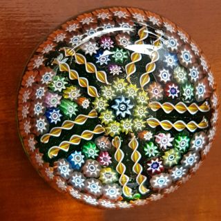 Vintage Scottish Perthshire Glass Millerfiori Paperweight With P Cane - Signed