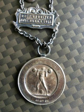 Very Rare 1911/1924 German Weightlifting Medal 800 Silver Maker Marked 2