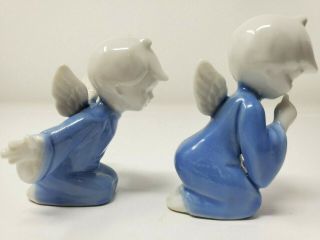 Vintage White Blue Porcelain Figurine Praying Boy Girl Angels Japan