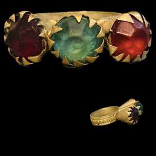 Stunning Top Quality Post Medieval Silver Ring With Multi Colour Stones (7)