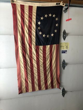 Vintage Betsy Ross 13 Star Historical 3’x 5’ Usa Flag Stitched Stripes Marstin