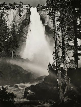 1950/72 Vintage Ansel Adams Nevada Fall Yosemite Landscape Photo Art 11x14 Sp