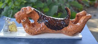 Airedale Terrier And A Rat.  Handsculpted Ceramic.  Ooak.  Look