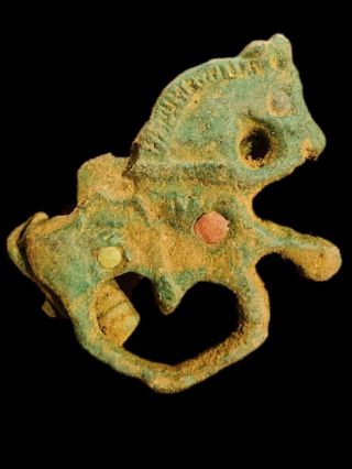 Ancient Roman Bronze Coloured Enamelled Horse Fibula Brooch - 200 - 400 Ad