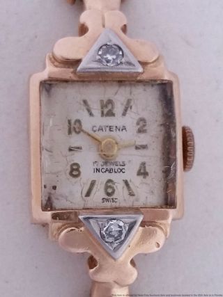 Vintage 14k Rose Gold Diamond Ladies Wrist Watch