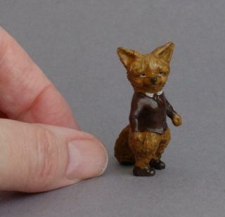 Cute Vintage Cold Painted Bronze Miniature Fox Cub Red Hunting Jacket