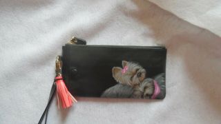 Yorkie Hand Painted Yorkshire Terrier Leather Wristlet With Tassel