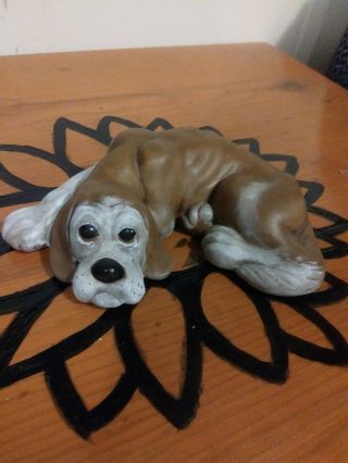 Vintage Sad Hound Dog " Putter " Ceramic/porcelain Figure Signed By Artist Rare
