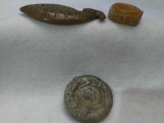 8/21d Ancient Chinese: Jade Archers Ring,  Belt Buckle,  Fish
