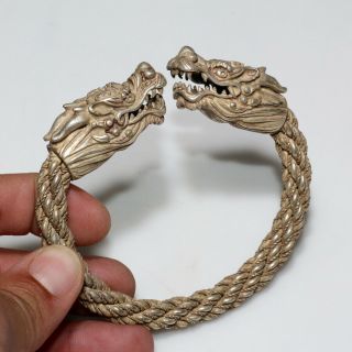 Perfect Medieval Silver Bracelet With Dragon Heads