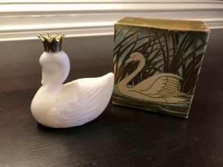 Vintage Avon Royal Swan Charisma Cologne 1 Oz.  White Milk Glass Box
