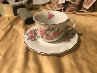Ciera Fine China Tea Cup And Saucer W Pink Roses But Good Shape