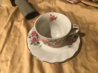 CIERA FINE CHINA TEA CUP AND SAUCER W PINK ROSES BUT GOOD SHAPE 2