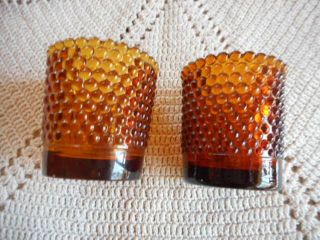 2 Vintage Hobnail Amber Glass Votive Candle Holders - Fall