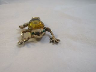 Vintage Reja Sterling Fro/toad Pin/brooch Amber Crystal Rhinestone Gold (lc)