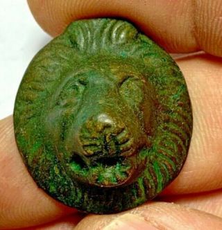 Ancient Roman Bronze Lion Face Mount Ornament Circa 200 - 400 Ad 14.  2gr 29mm