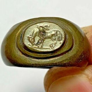 Scarce Ancient Greek Bronze Animal Seal Ring Circa 500 - 300 Bc8.  6gr 24mm (in 19m)