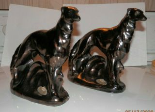 Rosemeade Pottery Metalic Bronze Borzoi Wolfhound Figurine Bookend PAIR 2