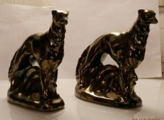 Rosemeade Pottery Metalic Bronze Borzoi Wolfhound Figurine Bookend PAIR 3