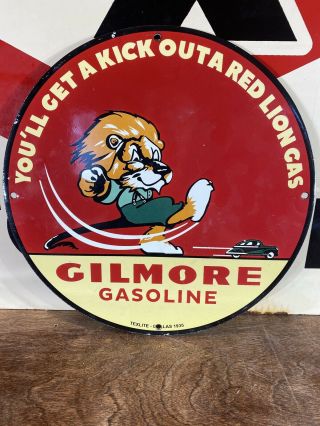1935 Vintage  Gilmore Gasoline  Gas & Oil Pump Plate 12 Inch Porcelain Sign