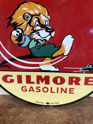 1935 VINTAGE  GILMORE GASOLINE  GAS & OIL PUMP PLATE 12 INCH PORCELAIN SIGN 2