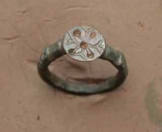 Ancient Roman Bronze Intaglio Ring Cross D=18mm 4g.