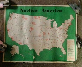 Vintage 1979 Nuclear America Map Poster War Resisters League Ny Usa