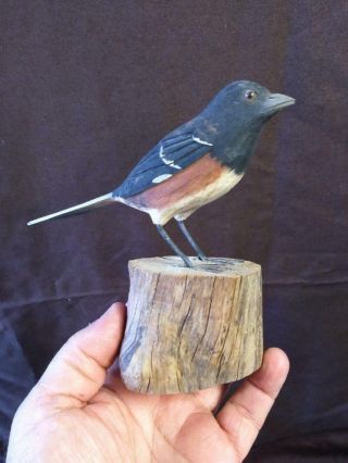 Old Vintage Hand Carved Carving Wood Wooden Bird Statue Artist Signed Folk Art