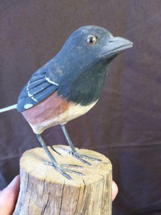 Old Vintage Hand Carved Carving Wood Wooden Bird Statue Artist Signed Folk Art 2