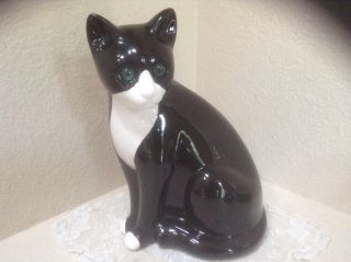 Vintage Elpa Alcobaca 12 " Black & White Ceramic Cat Figurine Portugal