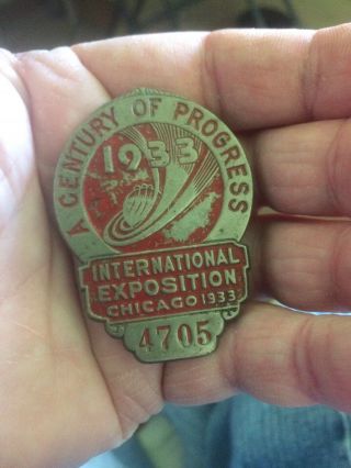 1933 Chicago Century Of Progress International Expo Red Employee Badge 4705