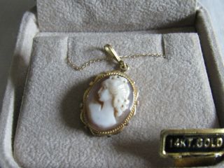 Vintage 14k Yellow Gold Esemco Italy Cameo Pendant Necklace Jewelry Gorgeous