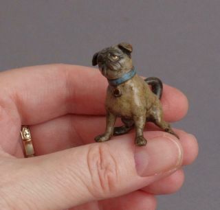 Vintage Solid Bronze Cold Painted Pug Dog Miniature Figure/sculpture