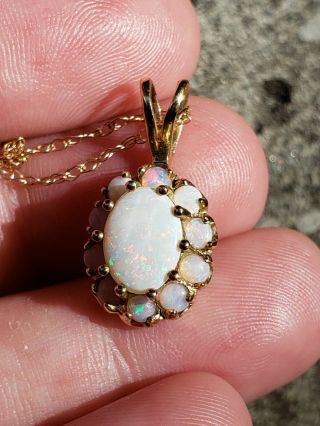 10k Gold Opal Pendant Necklace Opal Halo Pendant Vintage 10k Opal Pendant
