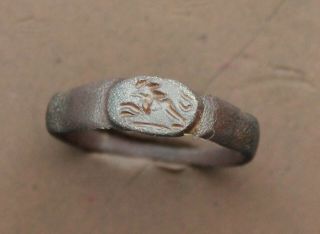 Ancient Roman Bronze Intaglio Ring Lion D=19mm 2g.