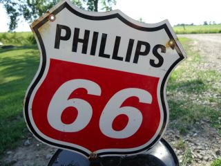 Old Vintage 1950s Phillips 66 Gasoline Porcelain Enamel Gas Pump Station Sign