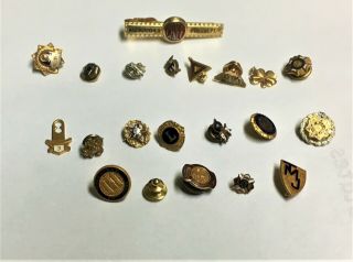 20 Fraternal Pins / Lions Club - Ladies Auxiliary - Masons - Nra - Boy Scouts / 10k Gold