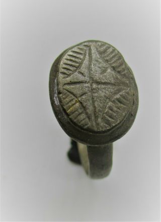 Late Roman Early Byzantine Crusaders Silver Ring With Cross Motif