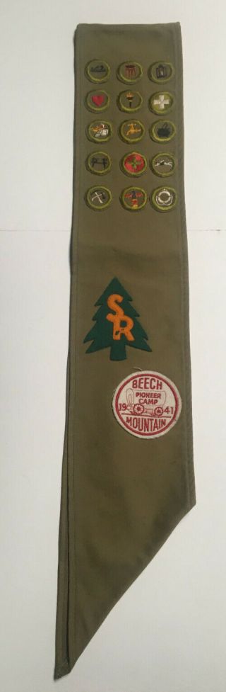 Boy Scout Merit Badge Sash 1941 Beech Mountain Pioneer Camp 15 Crimp Mbs