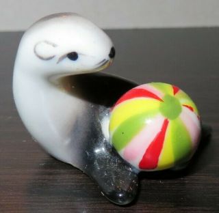 Vintage Porcelain Bone China Miniature Seal Sea Lion With Beach Ball Figurine 1 