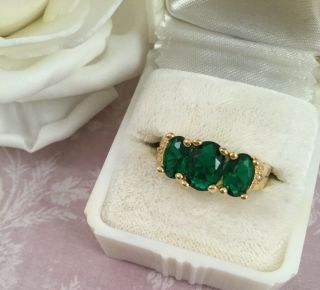Vintage Jewellery Gold Ring Emeralds And White Sapphires Antique Deco Jewelry L