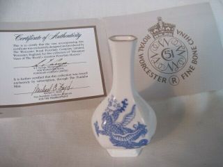 Vintage Royal Worcester Miniature Porcelain Vase W/coa